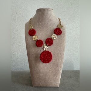 Liz Claiborne Red and Gold Statement Necklace